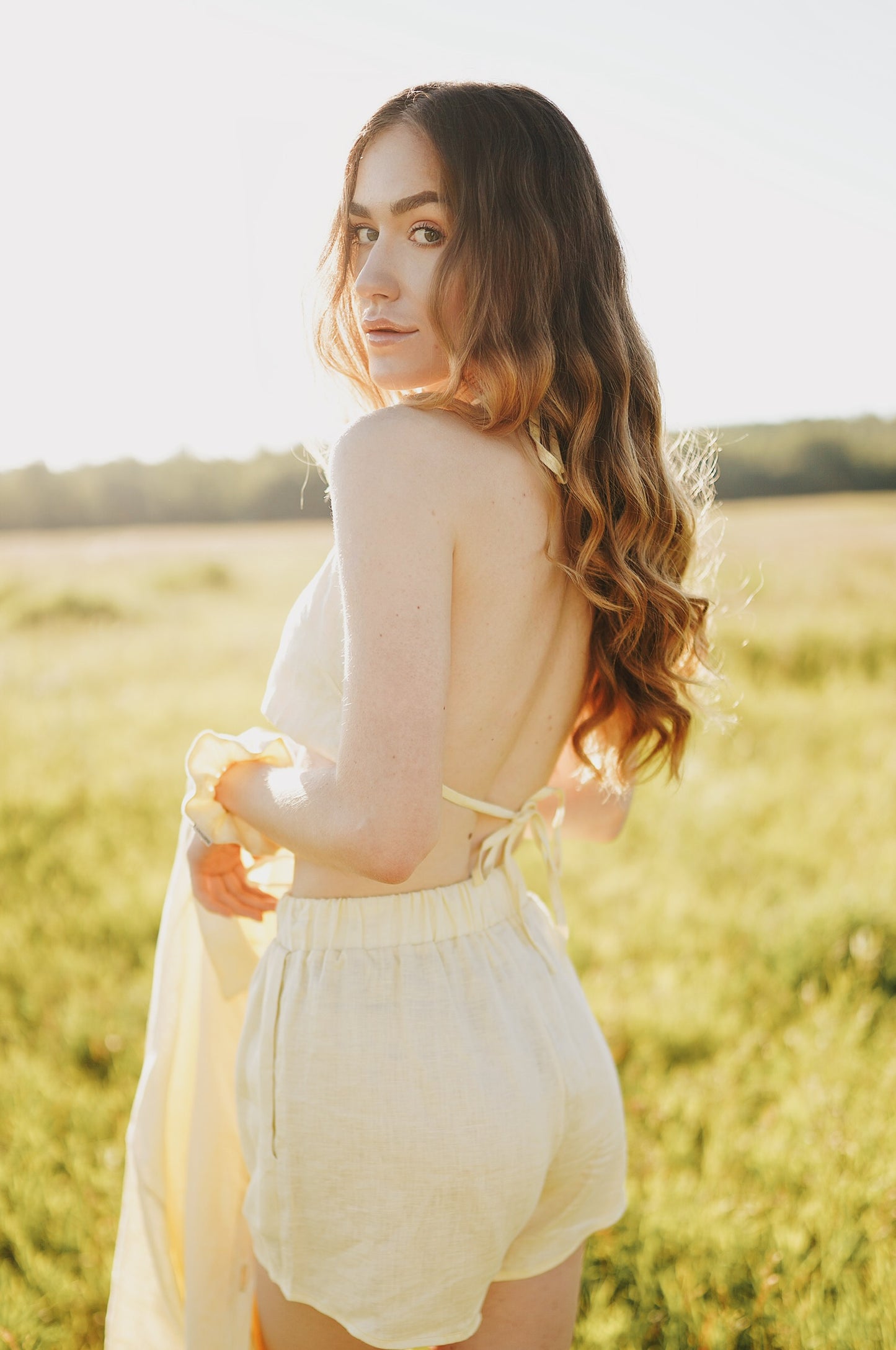 linen summer loungewear sustainable fashion brand yellow lemonade Lightwear shorts set natural